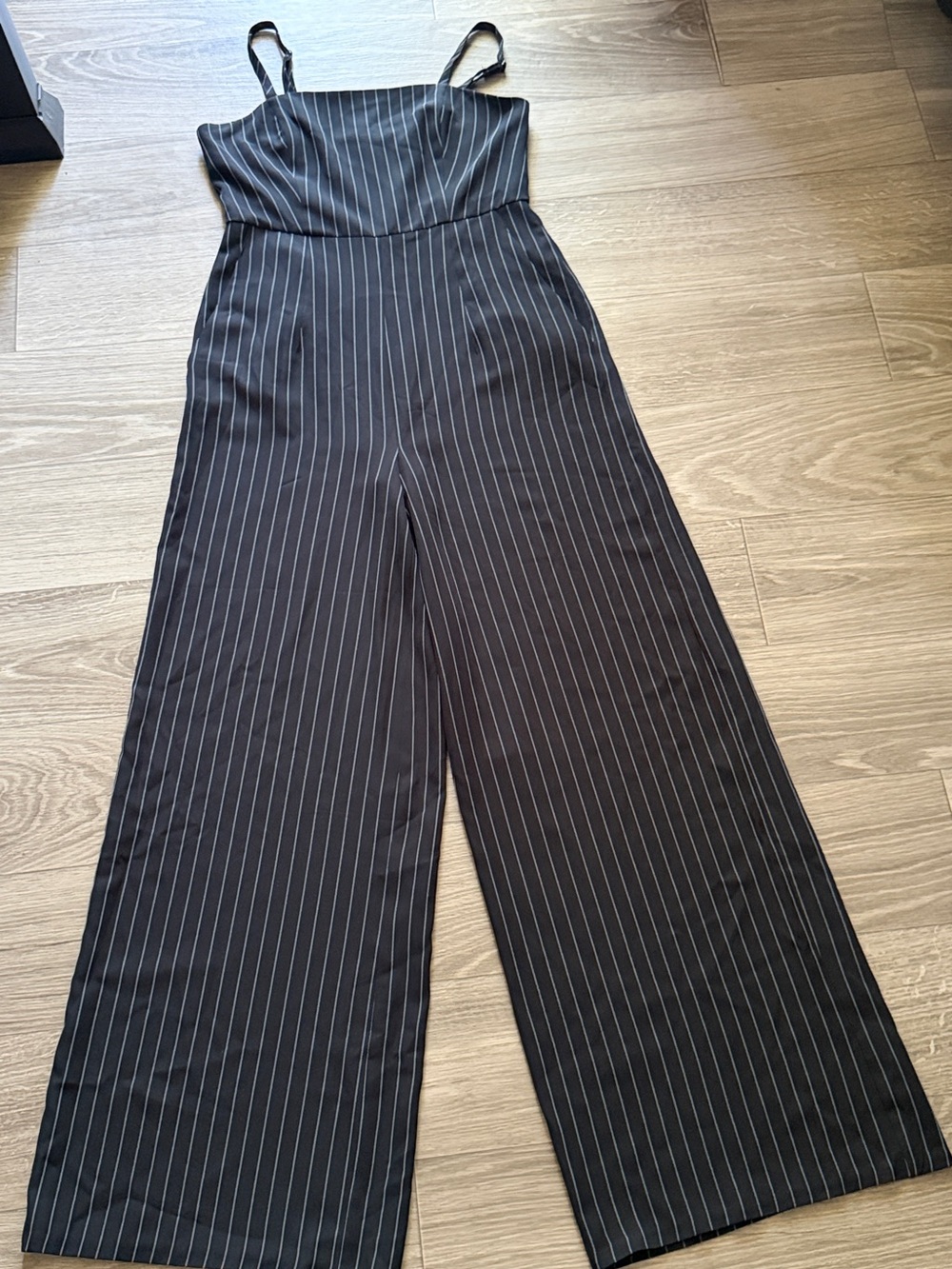 Forever 21 Black Pinstripe Wide-Leg Romper